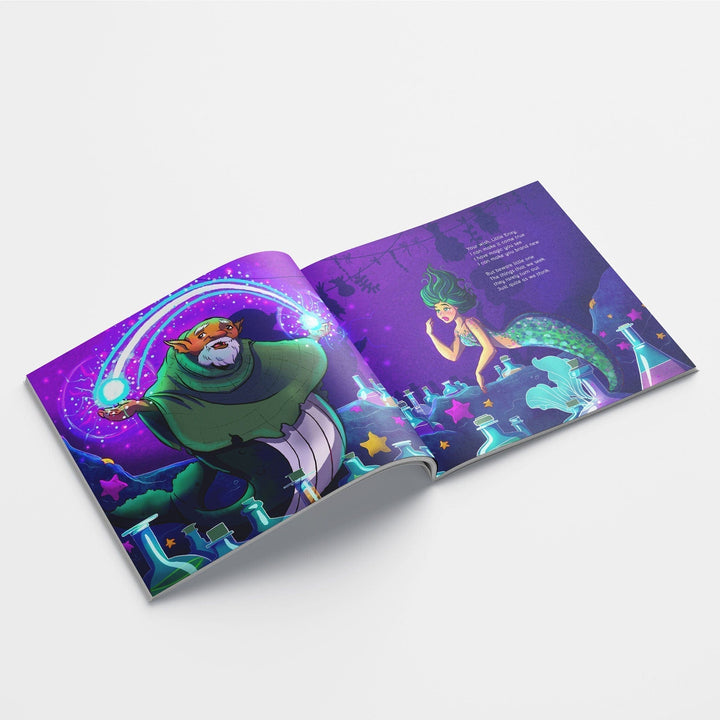 Inside spread from children's book Little Envy of a mermaid and magic