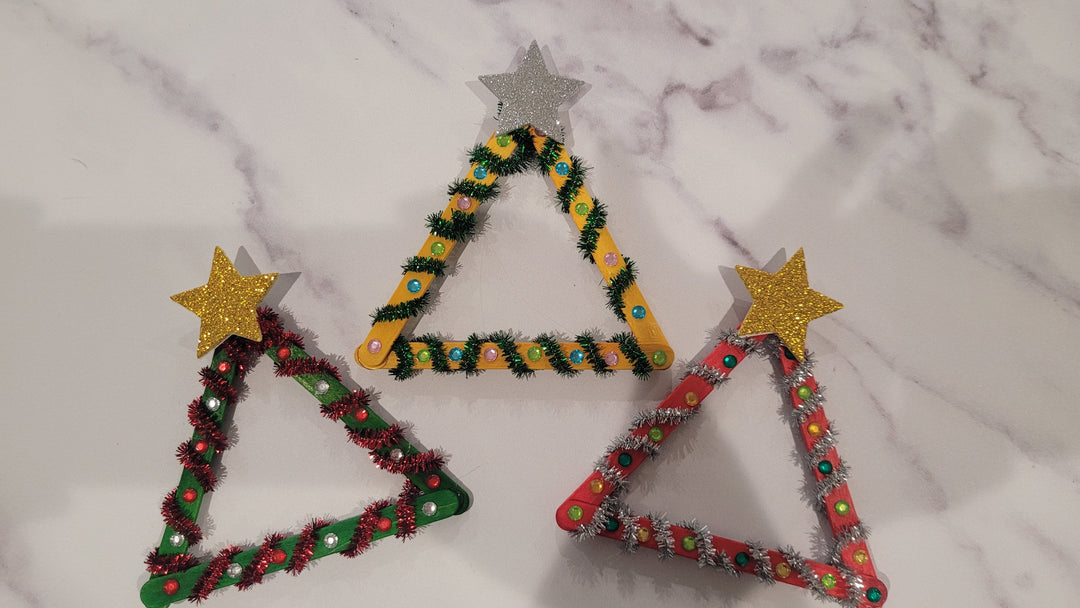 DIY Christmas Craft Glittering Popsicle Stick Christmas Trees