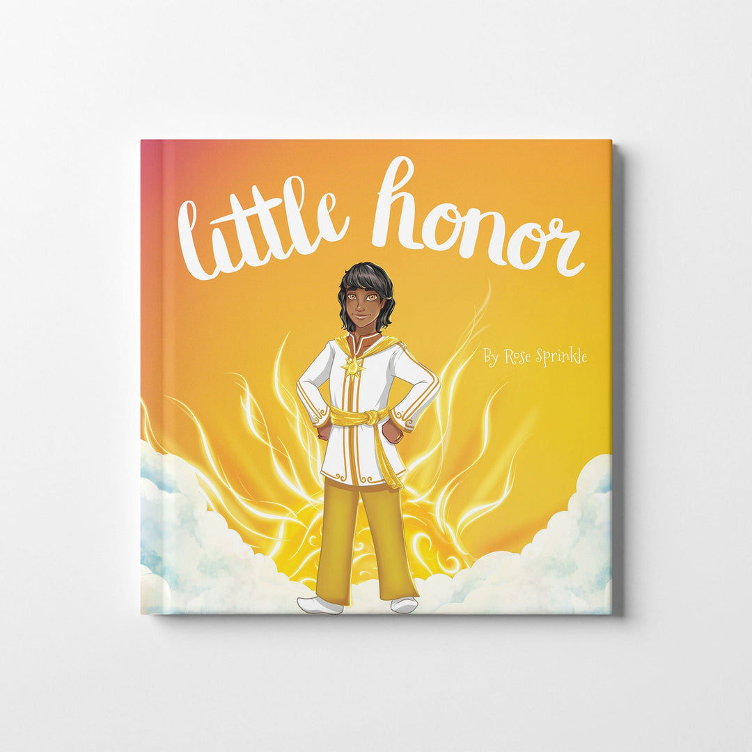 Cover of children's book Little Honor with a prince standing in front of the sun