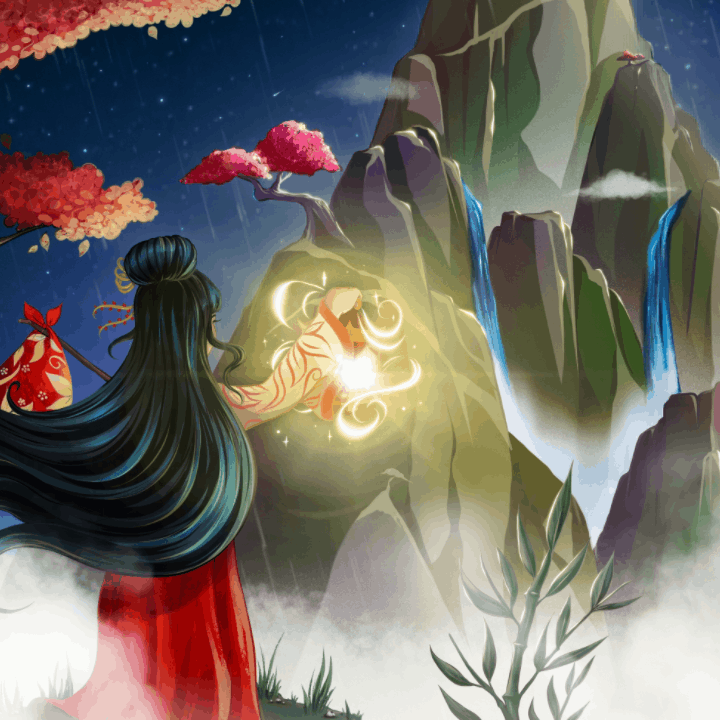 Animation of Little Faith holding a lantern in front of a mountain